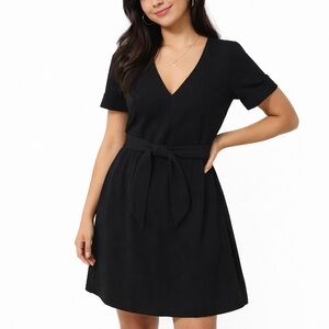 Zara Black Mini Dress V-Neck Short Sleeve Belted Size M